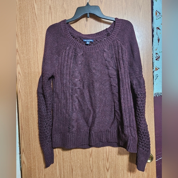 American Eagle Outfitters Sweaters - American Eagle Cotton/wool Women's Crochet Knit Cottagecore Sweater Plum Size M